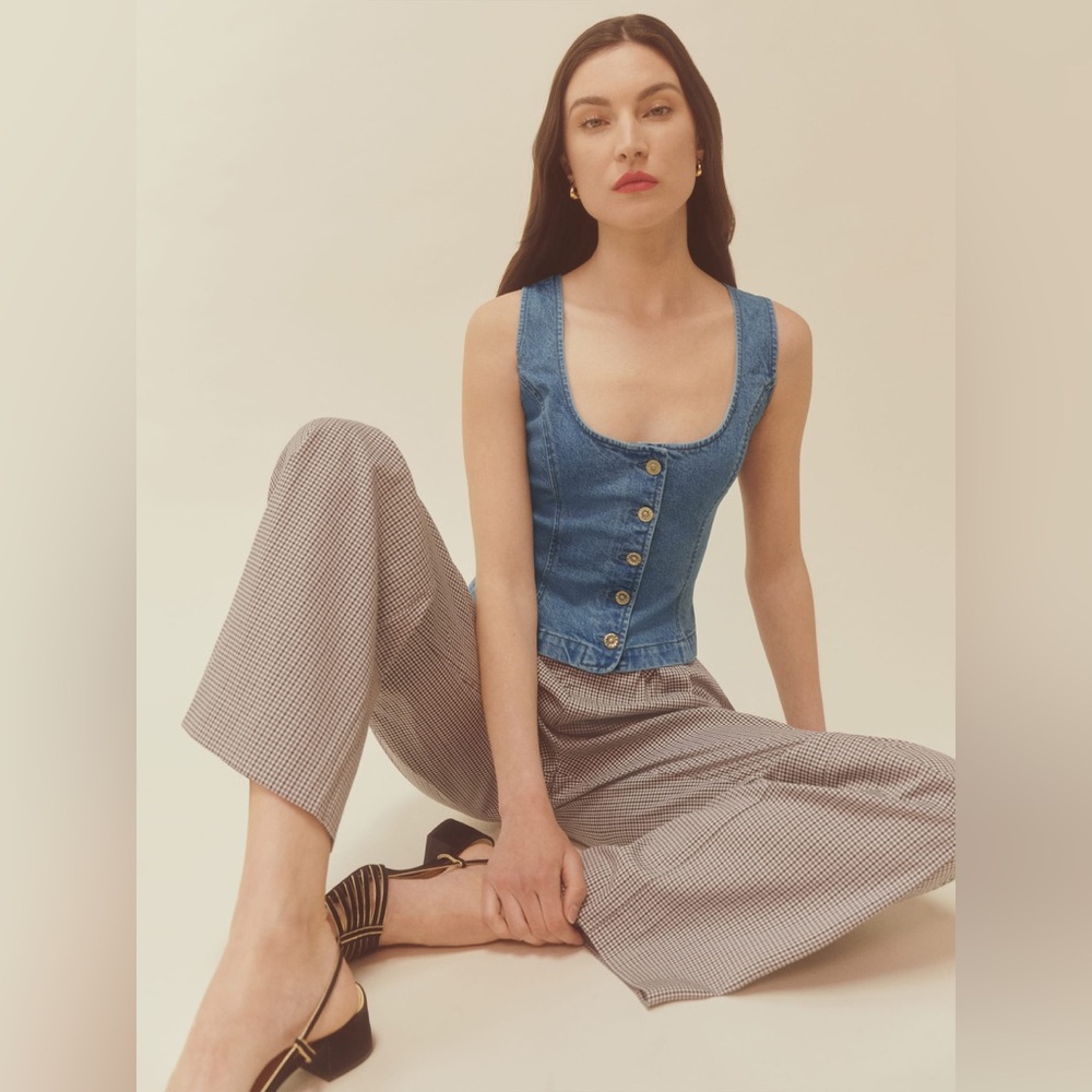 Reformation Tai Denim Top in Vintage White (US 6)